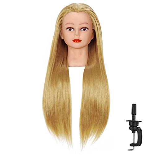 JENYSHOP Mannequin Head 26″-28″ Super Long Synthetic Fiber Hair Manikin Head Styling Hairdresser Training Head Cosmetology Doll Head for Cutting Braiding Practice with Clamp Black (GOLD)