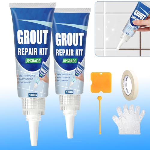 Tile Grout Repair Kit, White Fast Drying Grout Filler for Bathroom, Kitchen, Shower, Versatile Triple Use with Grout Sealer, Replace Grout Pen for Restore and Renew Tile Joints Line