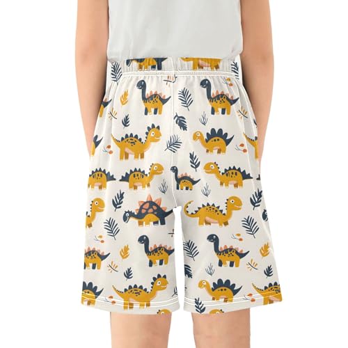 ALAZA Yellow Dinosaur Leaf Pajama Shorts Sleep Shorts Pant Lounge Pajama Bottoms Elastic Waist with Pockets2