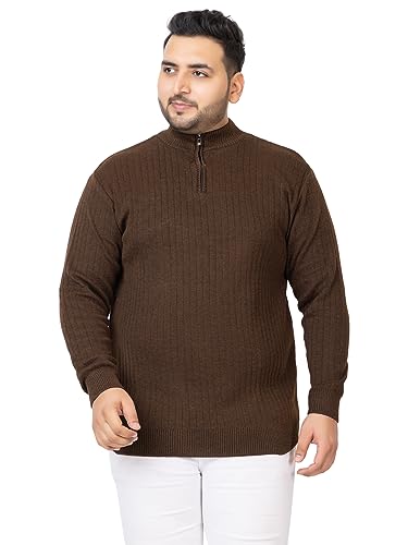 Image of Kvetoo Plus Size Men High Neck Zipper Full Sleeve Woolen Winter Sweater