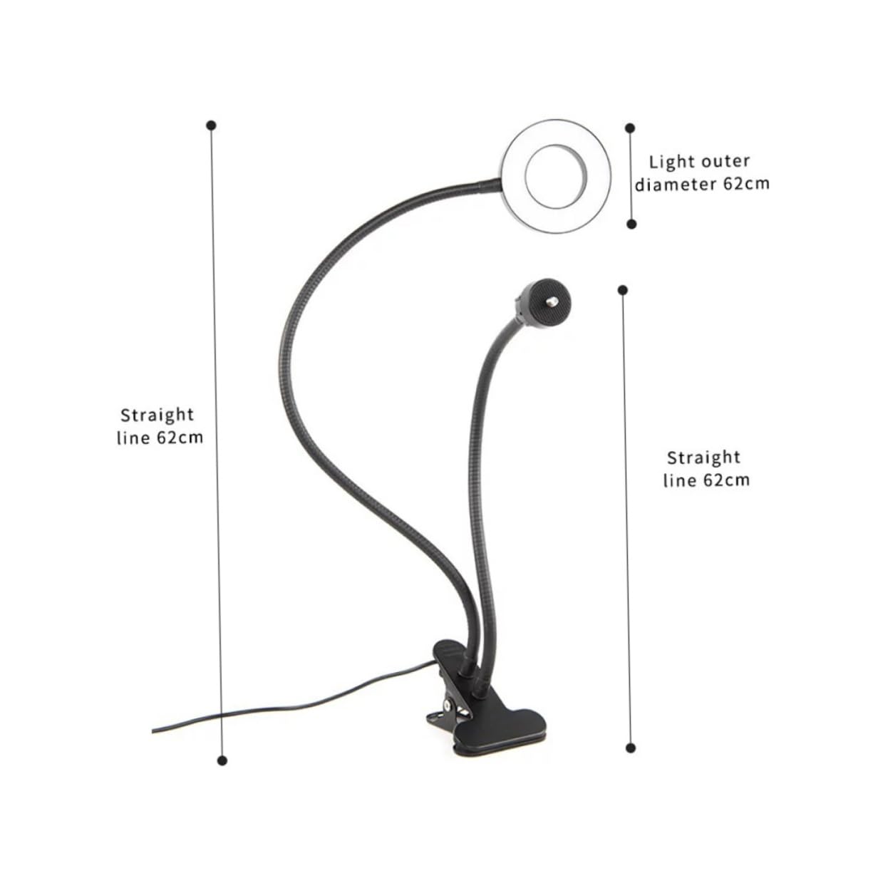KALLORY 1Pc Desktop Metal Clip Ring Light for Selfie Live Streaming and Makeup Fill Light for Phones and Laptops Black