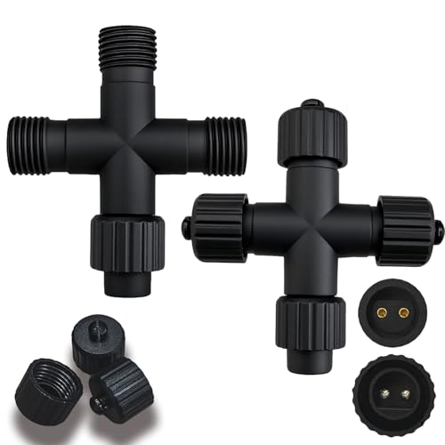 Joycome 2 Pezzi Conector Luces Navidad, 1-a-3 2 Pines Adaptador Luces Navidad, Impermeable IP65 Divisor para Luz de G40 Cadena Jardín Cortina Red