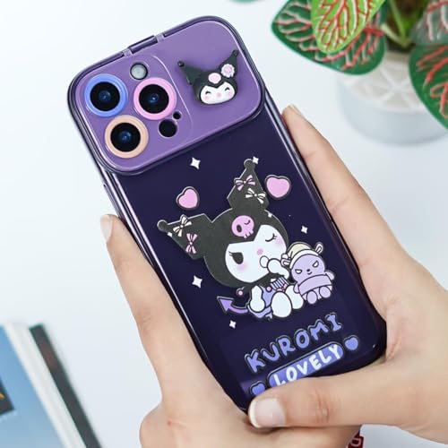 Image of Peeperly Back Cover Case for iPhone 14 Plus Scratch Resistant TPU Shockproof Protective Durable Cartoon Kuromi Flip Mirror Case for Girls & Women(Purple)