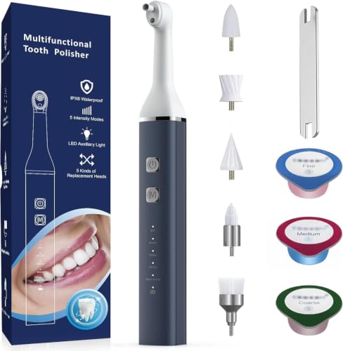 Image of Tooth Polisher,Teeth Polishing Kit for Daily Cleaning,Polishing Then Whitening of Tooth (Professional Toothpaste Include),USB Rechargeable Dental Polisher with LED Light,6 Heads,5 Speed Modes