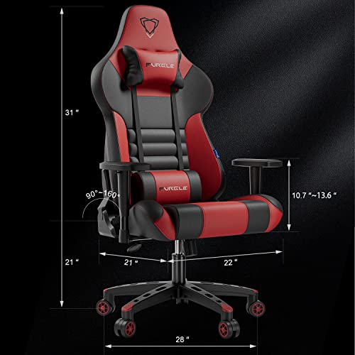 Image of Gaming Chair - Furgle Computer Chair - Racing Style High-Back Office Chair - PU Leather Ergonomic Video Game Chairs - Adjustable Armrests - Headrest and Lumbar Support - Rocking Mode -Red