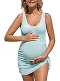 Summer Mae Maternity One Piece Swimdress with Side Ties Pregnancy Bathing Suit for Women V-neck Maternity Swimsuit Mint Size 12