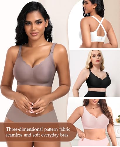 DOCUMO Wireless Bras for Women Push Up Bra V Neck No Underwire Adjustable Semi-Fixed Pads Seamless Grey Bralettes Comfortable Bra(Grey,Small) — view 5