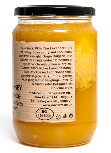 900 g Pure Raw Lavender Honey - Unfiltered, Unheated, Unprocessed, Cold-Extracted – Rich in Enzymes & Pollen, Straight from RAW FARM Bee hives (900, Lavender)