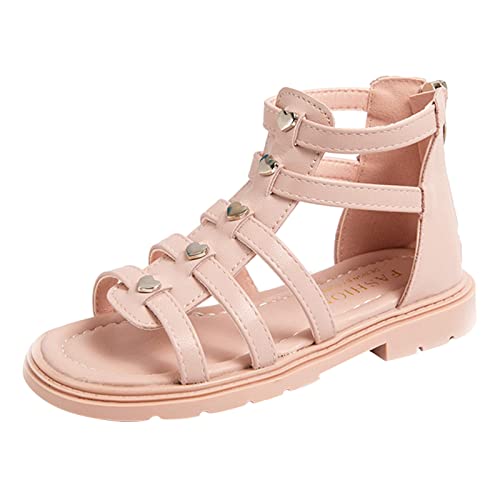 Girls Gladiators Sandals Open Toe Cute Flat Dress Sandals Summer Outdoor Beach Shoes Toddler/Little (Pink, 2.5 Big Kids)