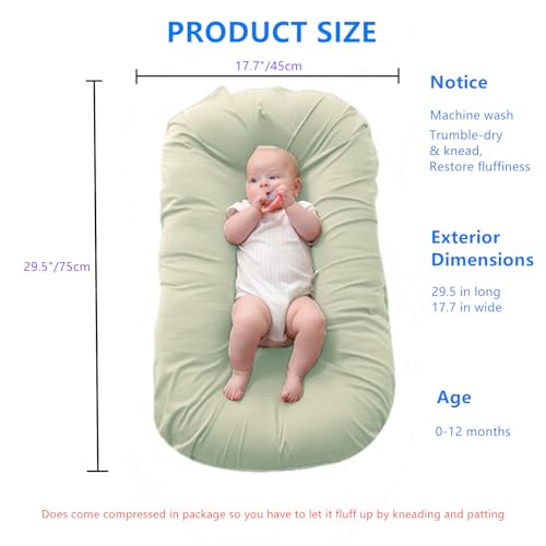 Image of Baby Lounger for Tummy Time, Soft Gym Play Mat for Newborns, Portable Baby Nest & Floor Cushion for Boys & Girls 0-12 Months(Green)