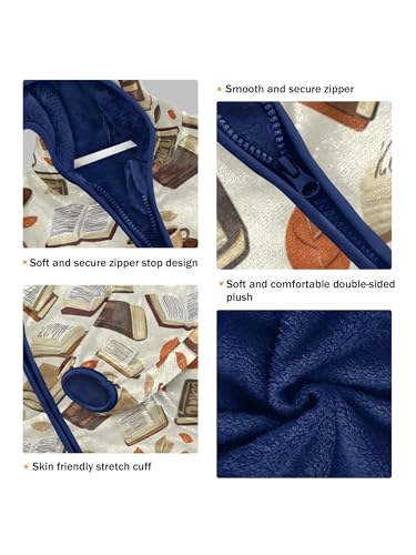 Books Leaves Coffee Girls Fleece Jacket Girls Fall Jacket Boys Coats Zip Up Hoodie Children Sherpa Warm Outerwear 2-10T3