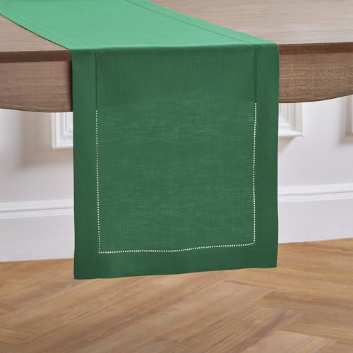 image for Solino Home Linen Emerald Green Hemstitch Table Runner 60 Inches - 100