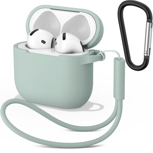 Wanme Funda para AirPods 4 Case, Fundas Protectora Apple AirPods 4 de Silicona Suave, Case Cover Totalmente Resistente Arañazos y Polvo, Estuche Protector con Llavero y Correa de Mano, LED Visible