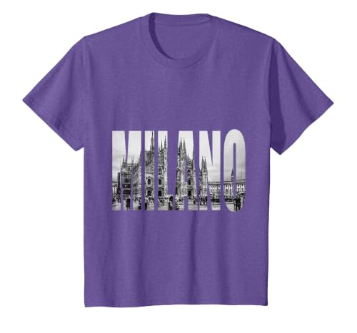 Milano Duomo Black and White Logo Picture T-Shirt, Youth, Purple Heather, X-Small
