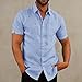 JEKAOYI Button Down Short Sleeve Linen Shirts for Men Summer Casual Cotton Spread Collar Beach Shirts Blue