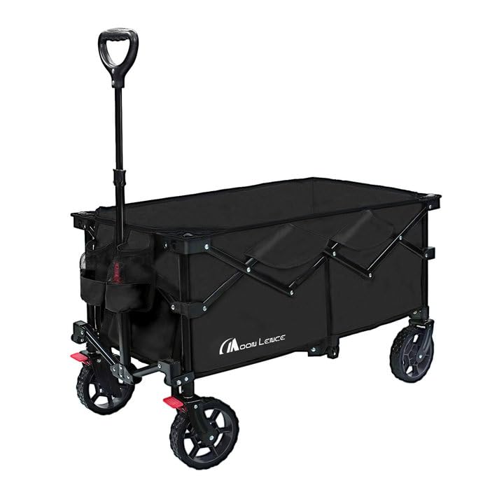 MOON LENCE 【ブレーキ付き】 キャリーワゴン 折りたたみキャリーカート 超コンパクト大容量135L 耐荷重130kg アウトドア キャンプ レジャー BBQ 運動会 ワンタッチ収束型 ブラック商品画像