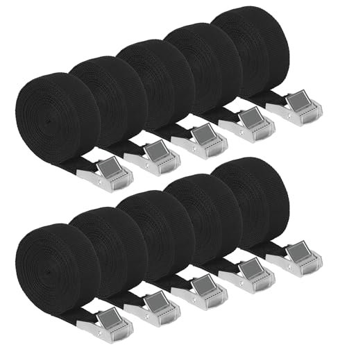 10 Stück Spanngurte, Zurrgurte mit Klemmverschluss, Spanngurt Fahrrad 4 m x 25 mm, Tragkraft bis zu 250 kg, Schwarz Zurrgurt für Fahrräder, Trolleys und Motorräder, nach DIN EN 12195-2