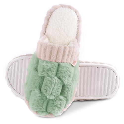 Slippers for Women,Retro Soft Plush Lightweight House Slippers Slip-on Cozy Indoor Outdoor Slippers,Slip on Anti-Skid Sole