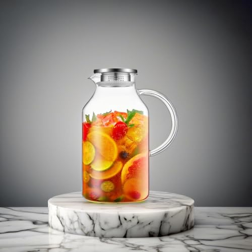 image for Bivvclaz 3 Liter 101 oz Glass Pitcher with Lid and Handle, Glass Water