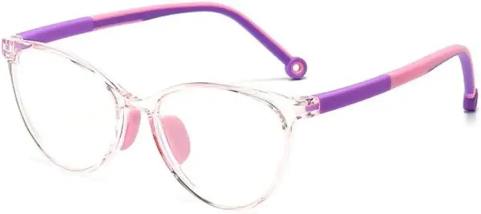 Óculos Infantil com Armação Flexível, Transparente com Hastes Rosa e Roxo