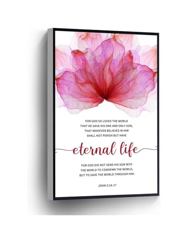 Lienzo de versículo bíblico enmarcado de Juan 3:16, arte floral en acuarela para pared