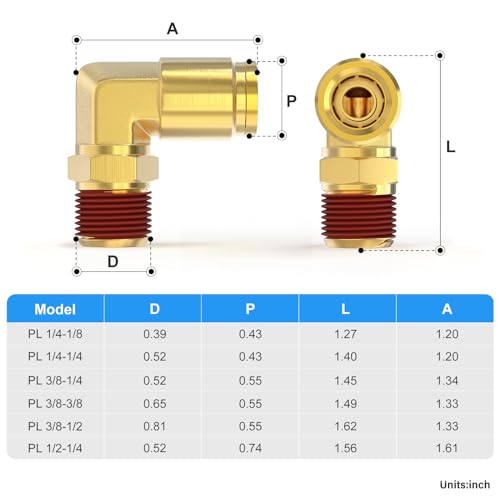 Image of TAILONZ PNEUMATIC 5PCS 3 /8 inch Tube OD x 1 /2 inch NPT Thread DOT Elbow Out Pipe Air Fittings, Push to Connect Fittings Air Brake Pipe Fittings for Cars, Trucks, Air Brake Systems, Etc.