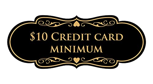 Letrero de Tarjeta de Crédito Mínimo de 10 Dólares Negro y Oro para Evitar Malentendidos en Caja