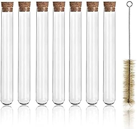 VVS Borosilicate Glass Test Tube with Wooden Cork Stoppers and Brush - Set of 15 (7 test tube, 7 cork and 1 Brush) (18x150) For Lab Laboratory, School, College And Professional use