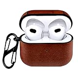 Diman Funda para AirPods 3, Carcasa Protectora de Cuero con Mosquetón, Ultra Delgado Anti-caída Protección Completa Funda Case para AirPods 3 2021 [Carga Inalámbrica ], Marrón