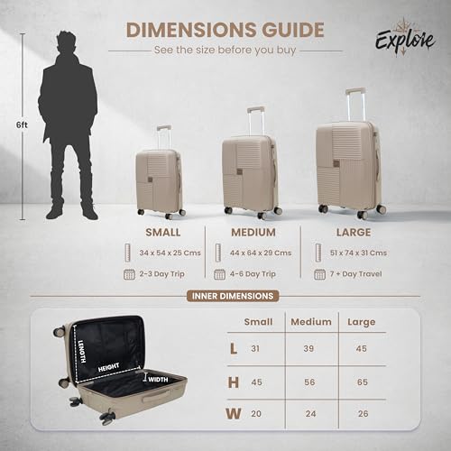 Image of Explore Luggage Trolley Bags | Polypropylene Durable Hard Shell | Polypropylene Durable Hard Shell, TSA Type Lock, 360 Disc Spinner Wheels, Expandable Suitcase