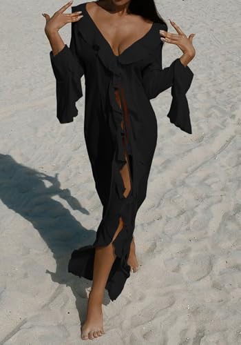 Women's Mesh Cover Up Dress Long Sleeve Sheer Kimono Cardigan Robes Beach Swimsuit Cover Ups Summer3