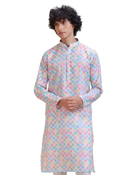 Men's Multicolor Printed Kurta | Mandarin Collar Ethnic Kurta for Men | Full Sleeve Regular Fit for Festive, Casual, Party & Wedding Occasions-image-1