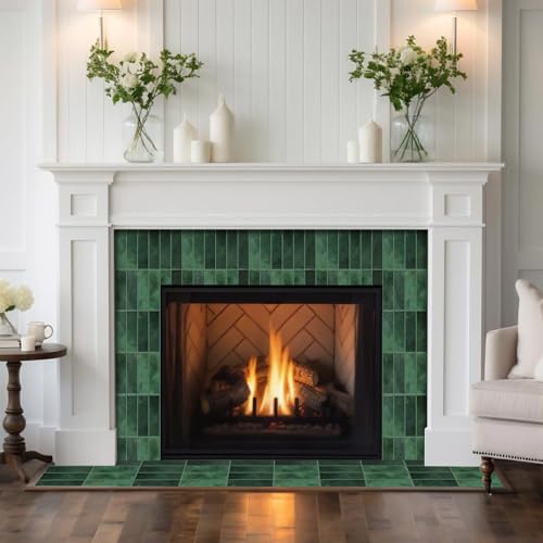 Hode 3D Klebefliesen Küche Grün, Fliesenaufkleber Bad Selbstklebende Fliesen Küche Metro, Fliesenfolie Küchenfliesen Wandfliesen Selbstklebend (29x23cm, 4 Stück)