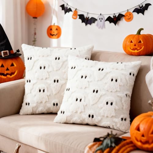 Ganbaro 2PCS Halloween Pillow Covers Ghost Cushion Halloween Cushion Covers 18x18 Inch Halloween Interior Decoration Room Decoration Aesthetic Autumn Interior Modern Decoration