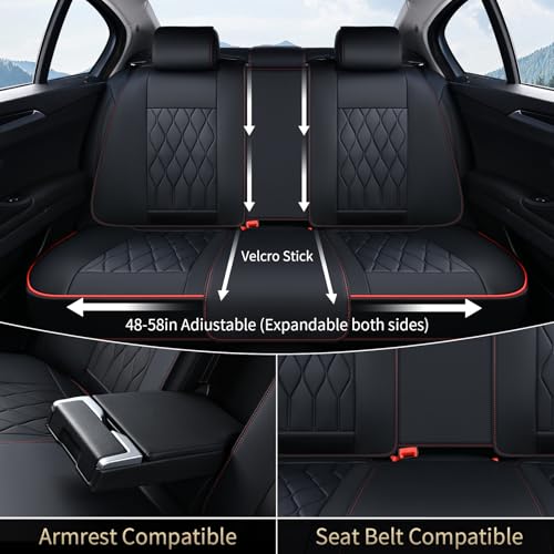 Image of FLORICH Seat Covers Car Seat Covers Full Set Leather Seat Cover Front and Rear Luxury Waterproof Non-Slip Seat Protector Cushion Universal Fit for Most Cars Sedans Trucks SUV, Black&Red Line
