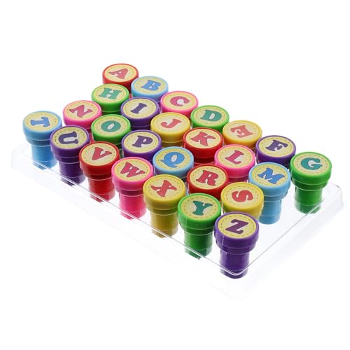 Holibanna Sellos Autoentintables de Plástico para 26 Letras Alfabeto Coloridos Tamaño Cilindro Juguetes Educativos para Manualidades y Fiestas Infantiles Color Color Aleatorio