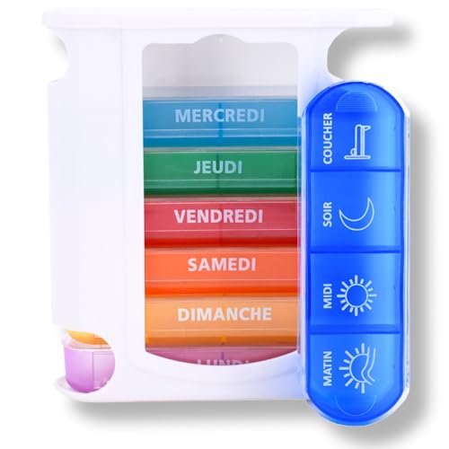 MEDIPILL - Tower Dose Pilulier Semainier Français | Organisation Hebdomadaire des Médicaments | 7 jours | 4 Moments de Prise par Jour | 28 Compartiments |...