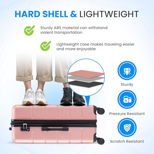 Rayki Lightweight ABS Travel Luggage with Spinner Wheels, Pink2