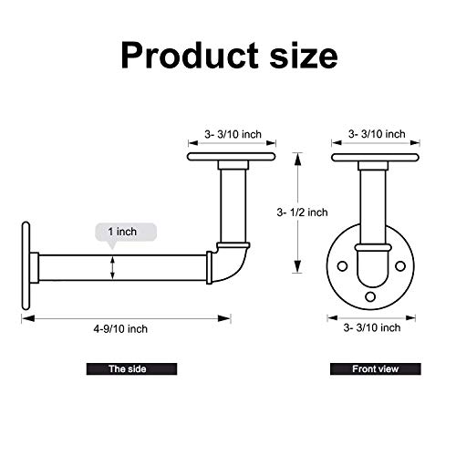 HouseAid Steel Pipe Shelf Bracket (2 Pack), Industrial Pipe Bracket for Wood Floating Shelf, Heavy Duty Iron Rustic Pipe Decor, Vintage Style, Matte Black (Shelf Not Included)