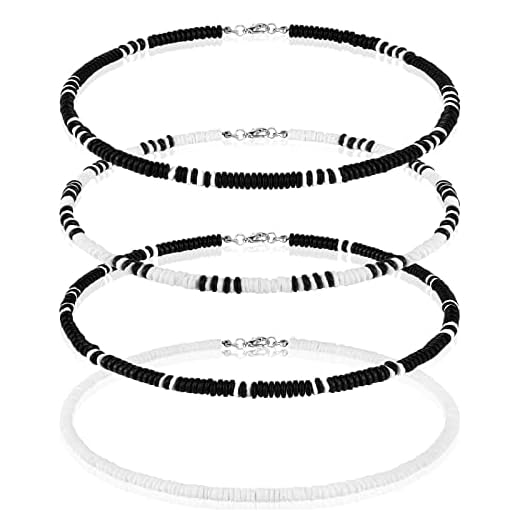 4 Pcs Puka Shell Necklace for Men Surfer Necklace Choker Beach Puka Choker Seashell Necklaces with Clam Chip Beads Xmas Gift(Fresh Color)