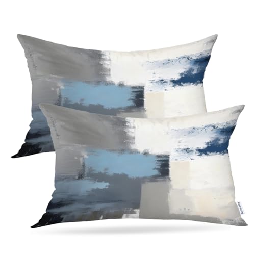 Batmerry Throw Pillow Covers, Decorative Pillow Covers Digital Printing Blended for Couch Sofa Bed Invisible Zipper 12X20 in(Set of 2),Light Blue White