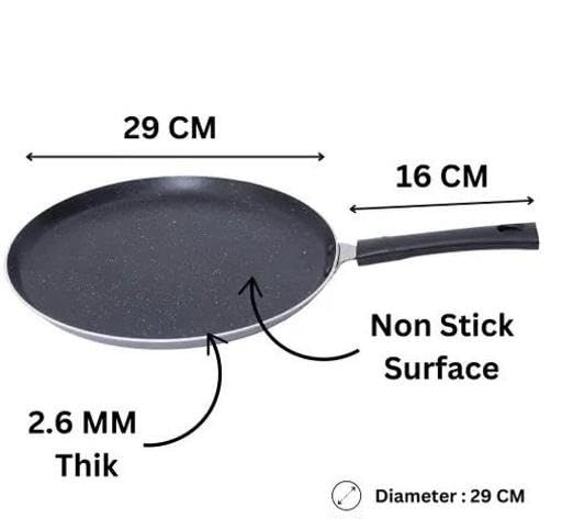 Image of Cast Iron Fry Pan with Handle Non Stick Multi Purpose Tawa for Gas and Induction Kitchen Cooking Daily Use Black Free Size