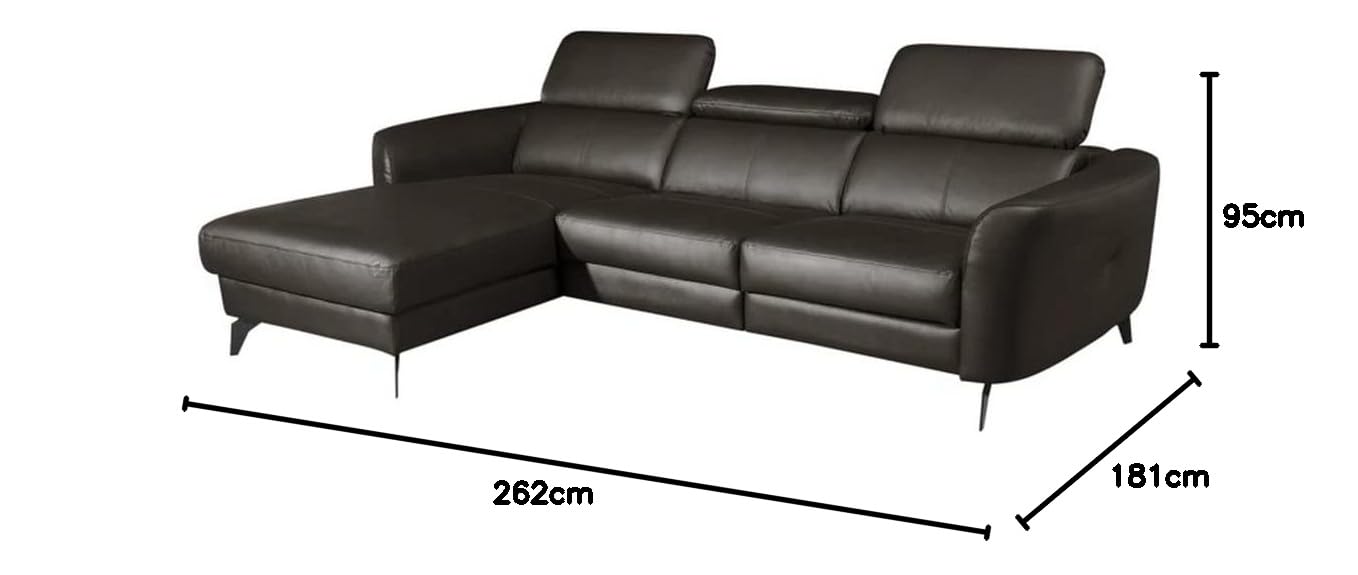 Canapé d'angle en Cuir de Luxe Italien, 5 Places BERTI, Chocolat, Angle Gauche
