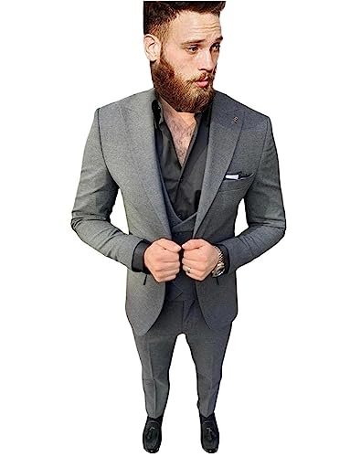 Costume 3 pièces homme avec veste à col à pointe, gilet et pantalon ajusté