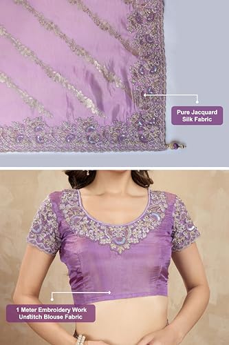 Image of TRENDMALLS Women's Jacquard Silk Embroidery Sequence Work Saree with Unstitched Blouse Piece