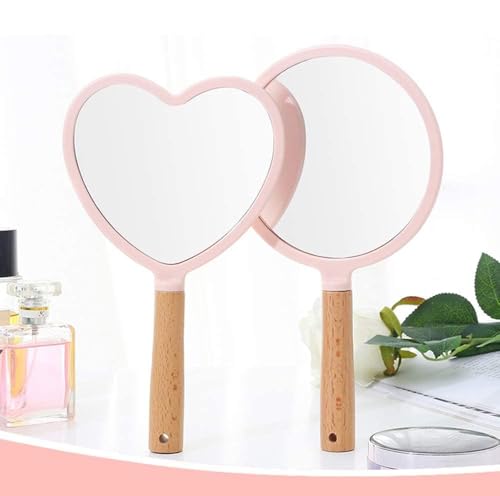 Image of Compact Travel Handheld Mirror with Comfy Handle for Makeup - Small Wood Hand Mirror, Single-Sided Reflection Hanging Hole- (Pack of - 1)
