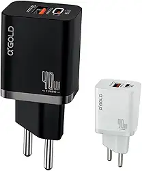 Carregador Ultra Rápido 40W – Carregamento Turbo, Seguro e Potente com Duas Entradas USB-C e USB-A para Smartphones, Tablets e Outros Dispositivos