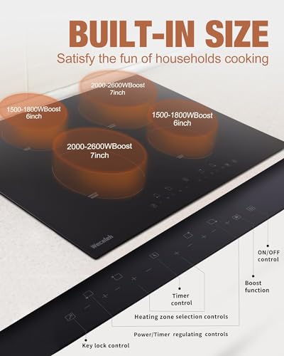 Induction Cooktop 30 Inch with 4 Burners Built-in Induction Stovetop with Boost Timer Child Safety Lock 9 Power Levels Shutdown 7000W for RV, Apartment, Kitchen