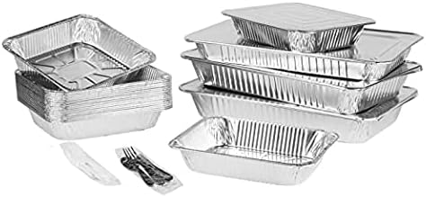 WSHA 8 Pack Full Size Deep Steam Pans, Disposable to go Foil Pan for Chafing, Baking, Storing Serving Trays Containers with Lids, 27x 31 x 4cm