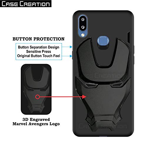 Image of COVERLY Official 3D Smooth Feel Avenger Logo Mask Soft Rugged Grip Iron Man Engraved Cartoon Movie Engraved Silicone Rubber Matte Back Cover for Samsung Galaxy M01s (2020) - Black